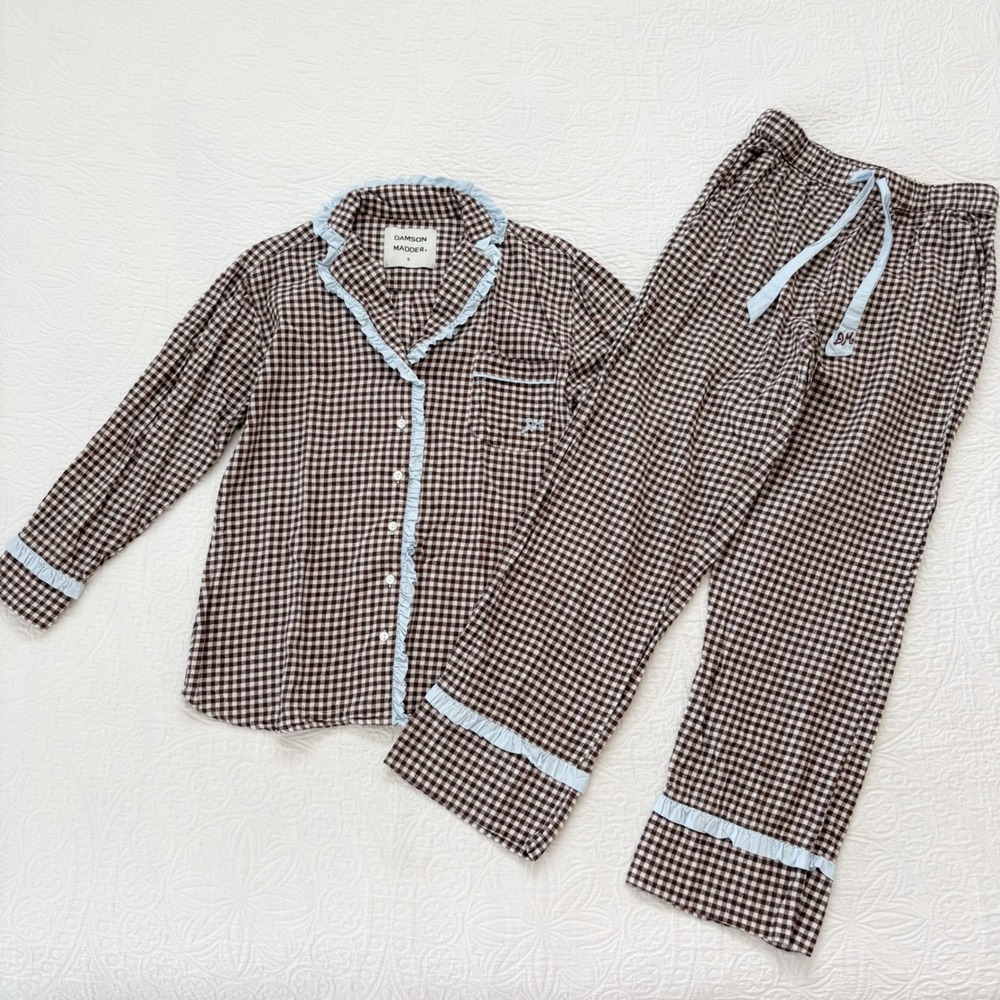 Damson Madder Antonia Organic Cotton Gingham Pyjamas Set Sz UK 8= US 4 - Picture 2 of 12